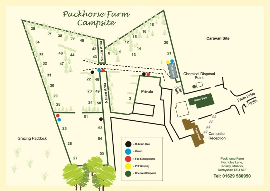 Packhorse Farm Campsite sitemap. Choose your pitch!
